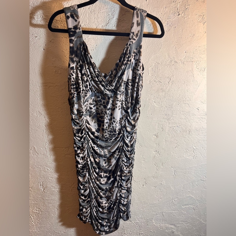 São Paulo Black Grey Ruched Bodycon Dress leopard print evening summer cocktail